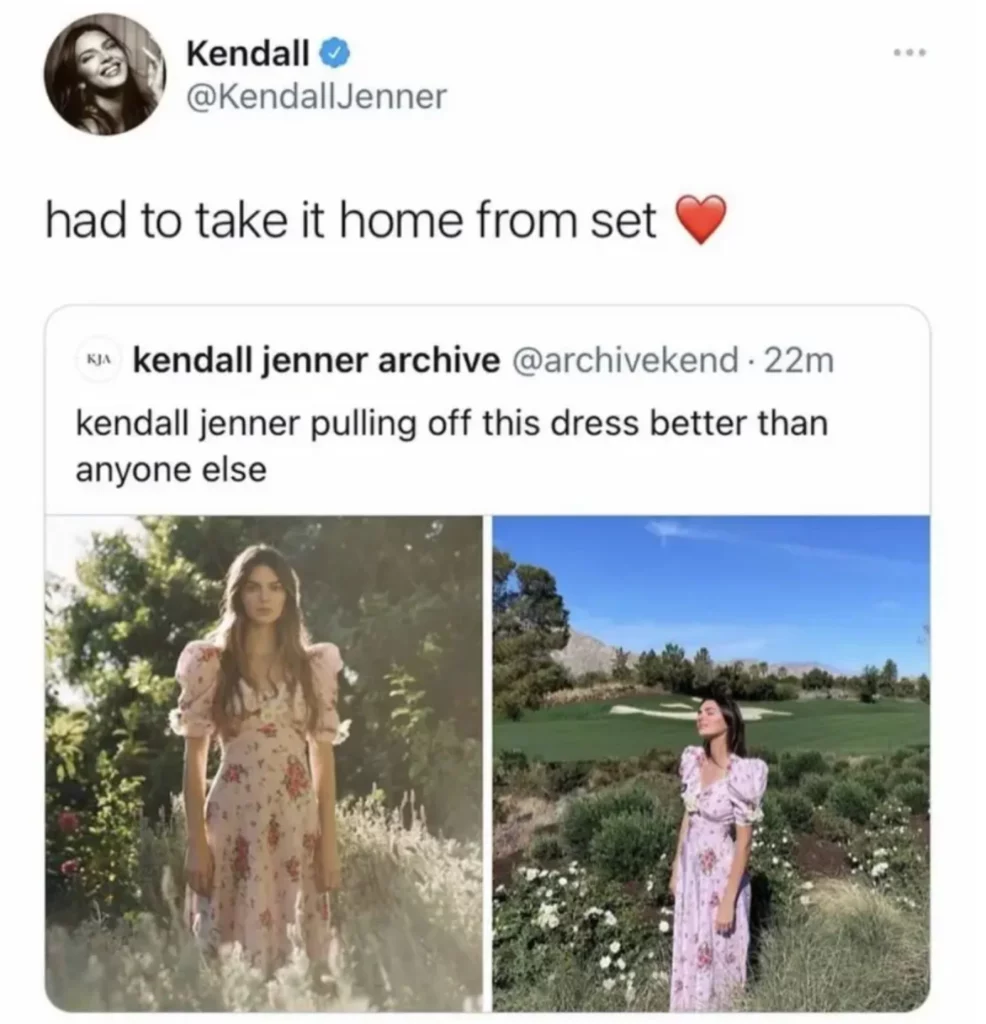 Kendall Jenner reposted a fan tweet about the dress comparisons