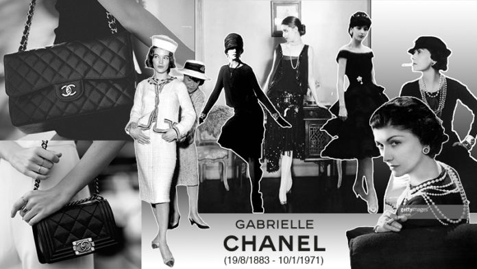 Image of Coco Chanel in her fashion collection